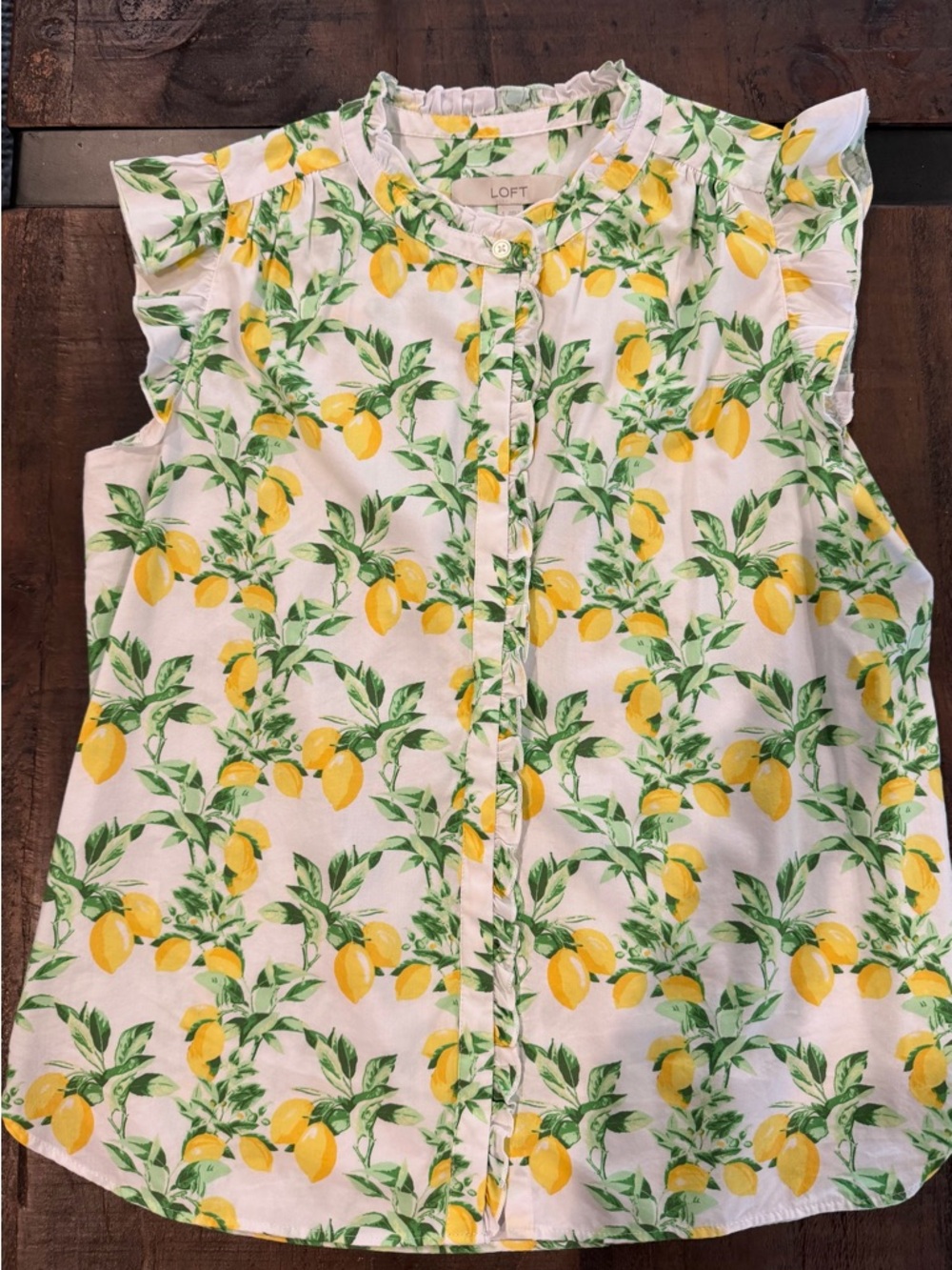 LOFT White Lemon & Green Leaf Blouse